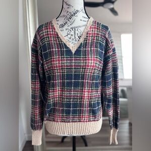 Vintage 90s Polo Ralph Lauren Silk Wool V Neck Sweater Multicolor Size M